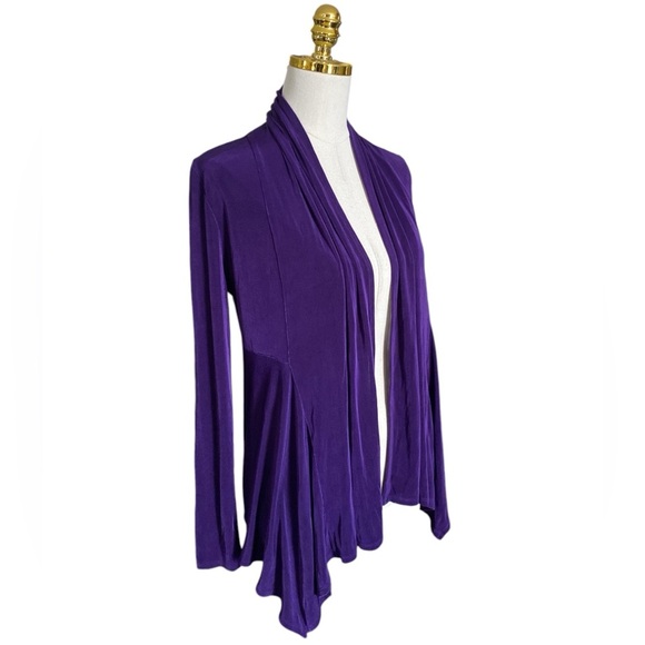 JONES STUDIO Long Sleeve Drape Front Open Silky Cardigan Purple Womens Size M - Picture 2 of 7